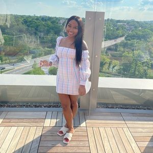 Plaid Mini Dress w/ Asymmetrical Shoulders